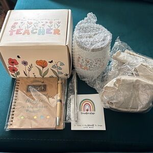 NWT Teacher Life Gift Set with Tumbler, Notebook/Pen, Tote Bag/Pencil Bag